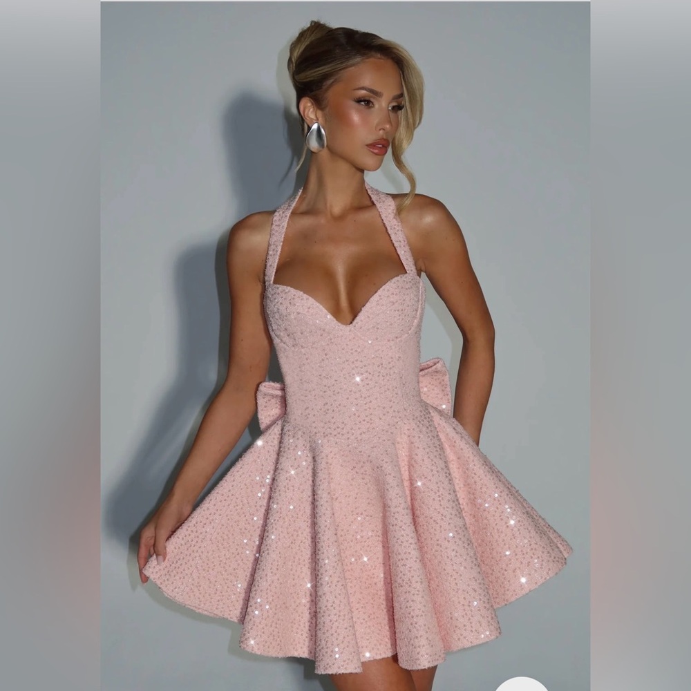 Elegant Babyboo Halter Dress GEORGETTE MINI DRESS - BLUSH